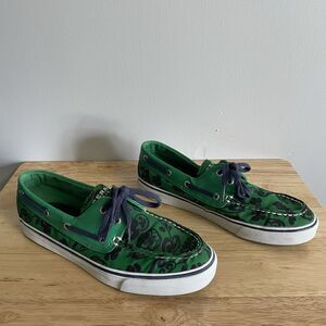 Women’s Sperry Shoes Slide On Size 8M Green Floral Navy Blue